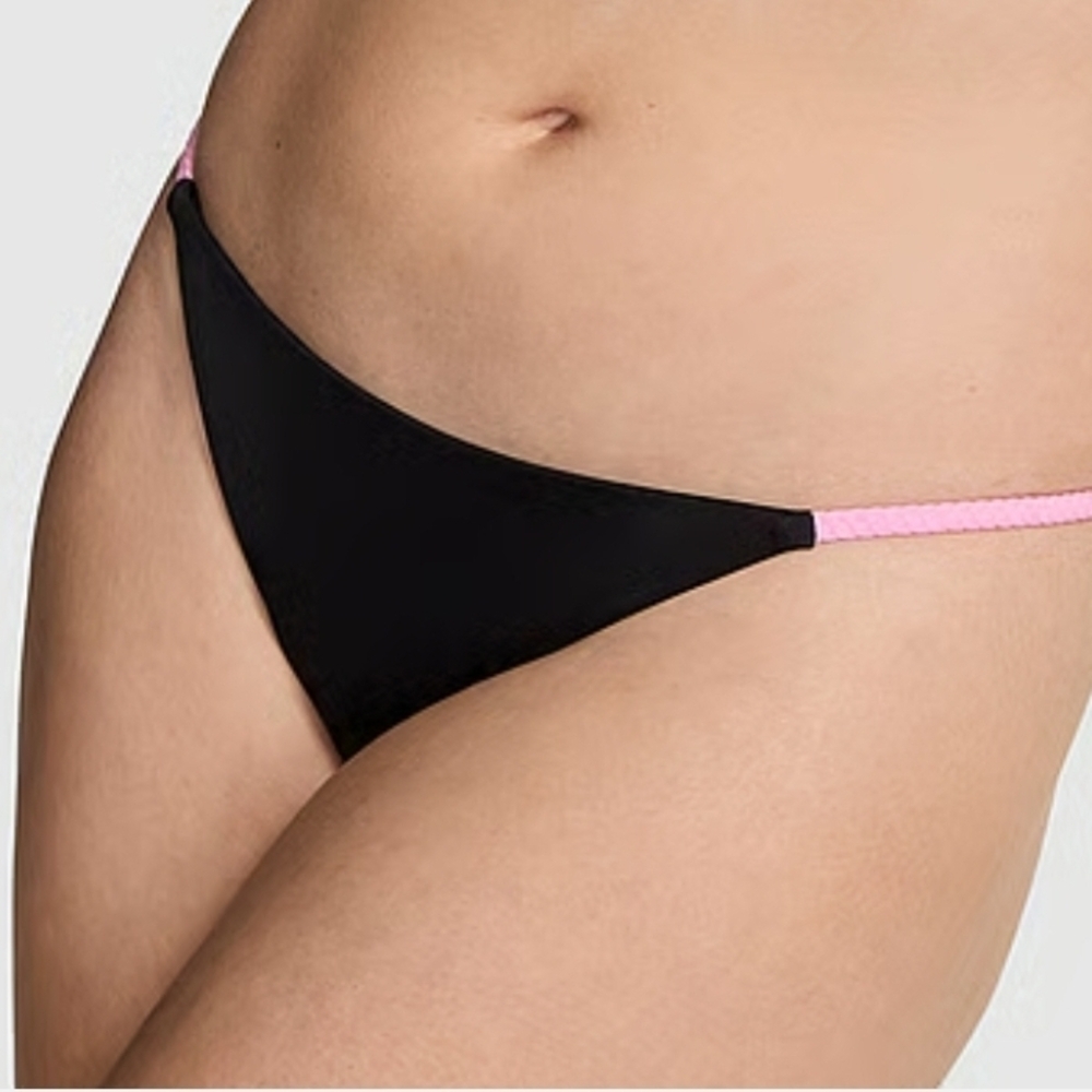 Pink By Victoria's Secret Braided Cheeky Black and Pink Bikini Bottom
